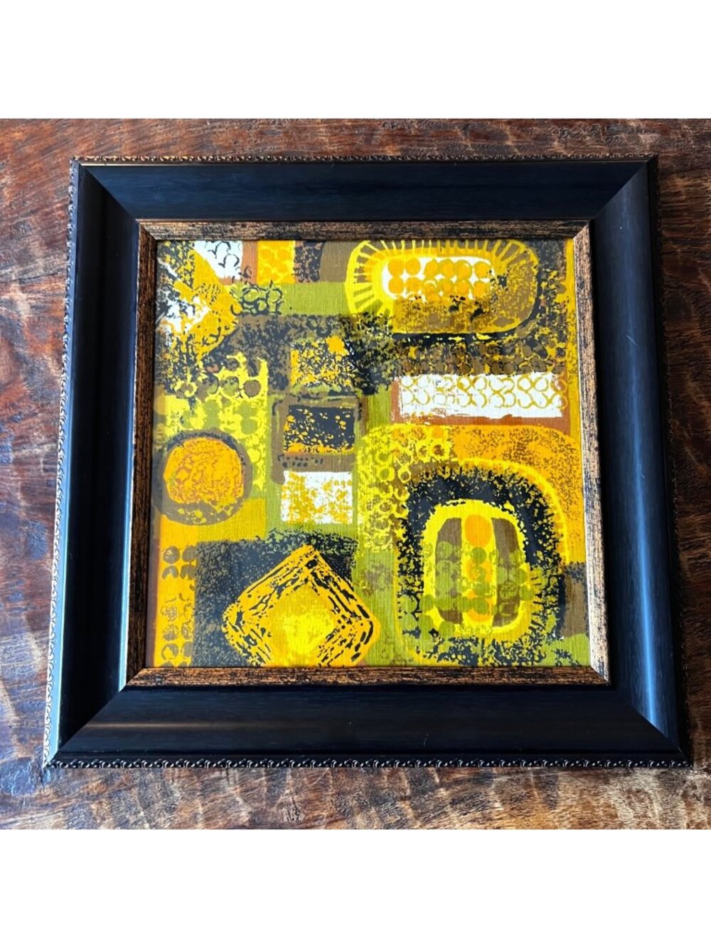 1950's Barkcloth Fabric Framed As Art 16.5 Square